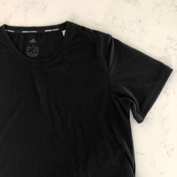 Adidas Activewear Athletic Aeroready SS Crew Neck Top Black White Logo Sz S - Picture 4 of 13